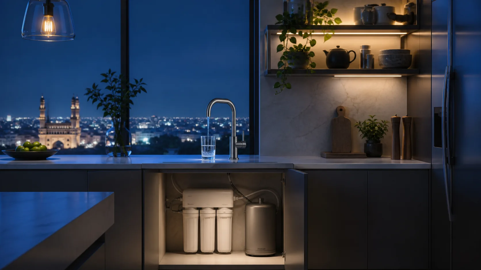Water purifier installed in a kitchen
